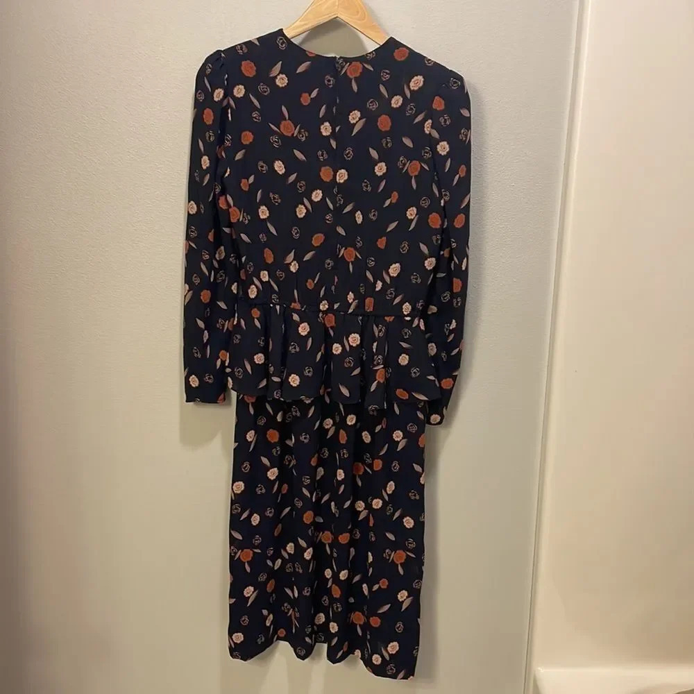 Vintage Vee Vee dark navy blue  semi sheer dress with fall leaves and fl… - Picture 7 of 12